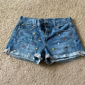 American Eagle Outfitters Blue Denim Shorts with Colorful Embroidery